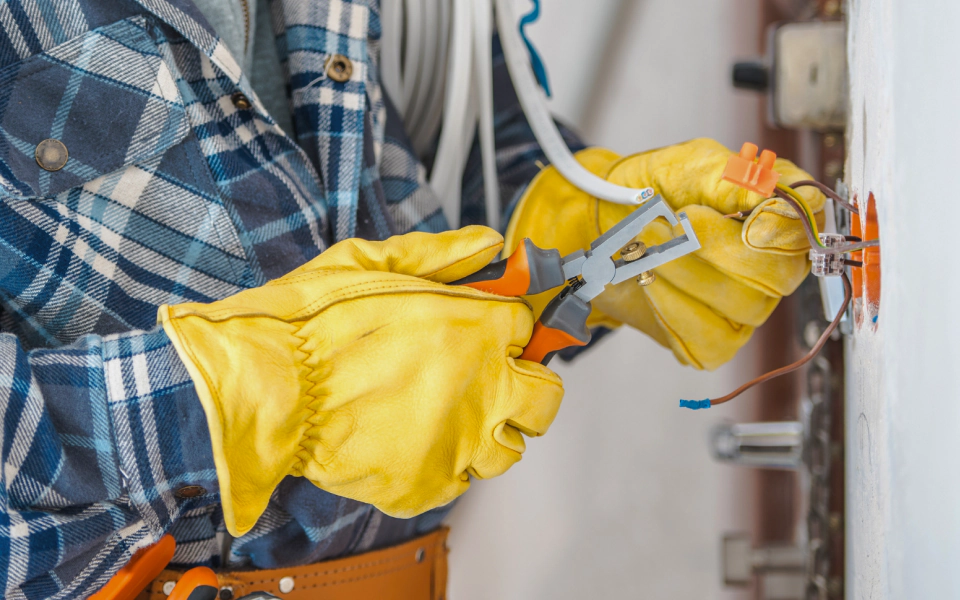 electrician working with yellow gloves